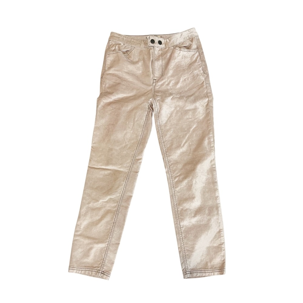 We The Free People Metallic Blush Champagne Velvet Pants Boho Moto - Size 27
